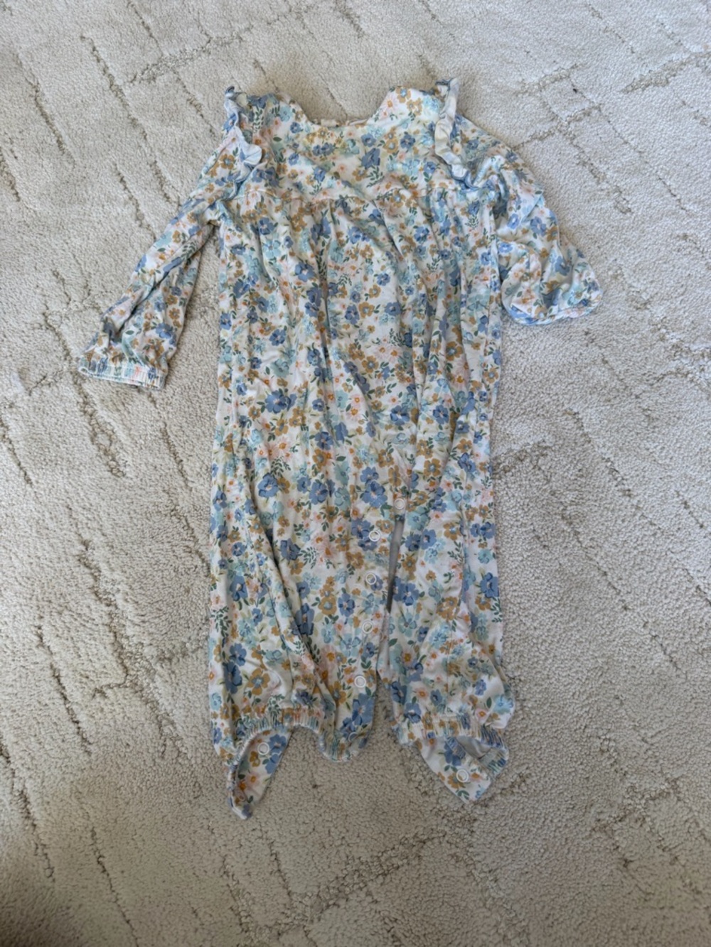 Angel Dear Floral One-Piece Bodysuit in Blue, Cream, Tan